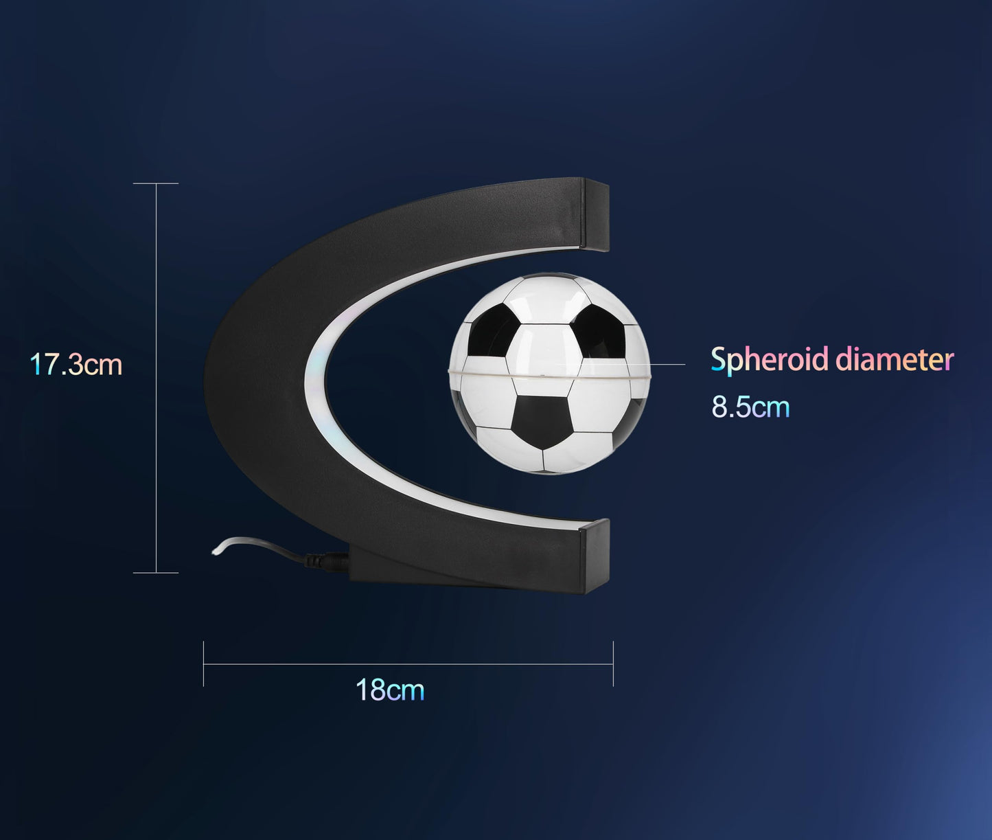 Magnetic Levitation Soccer Ball, Levitating Ball with C Shaped Shelf, Levitating Display Soccer with LED Lights for Men's Gift, Cool Decor (US Plug)
