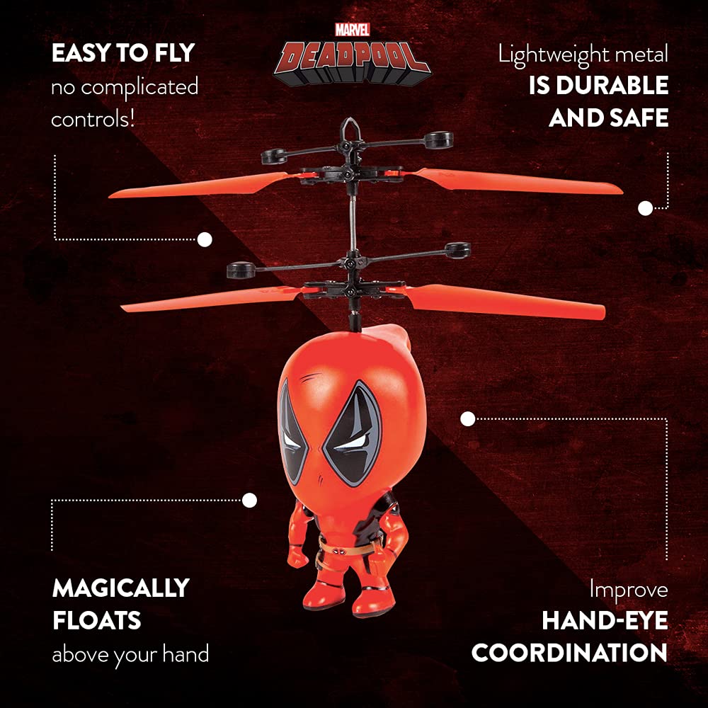 World Tech Toys Marvel Deadpool 3.5Inch Big Head Helicopter Toy – Motion-Sensored Flying Toy for Kids - Officially Licensed – Ages 6+
