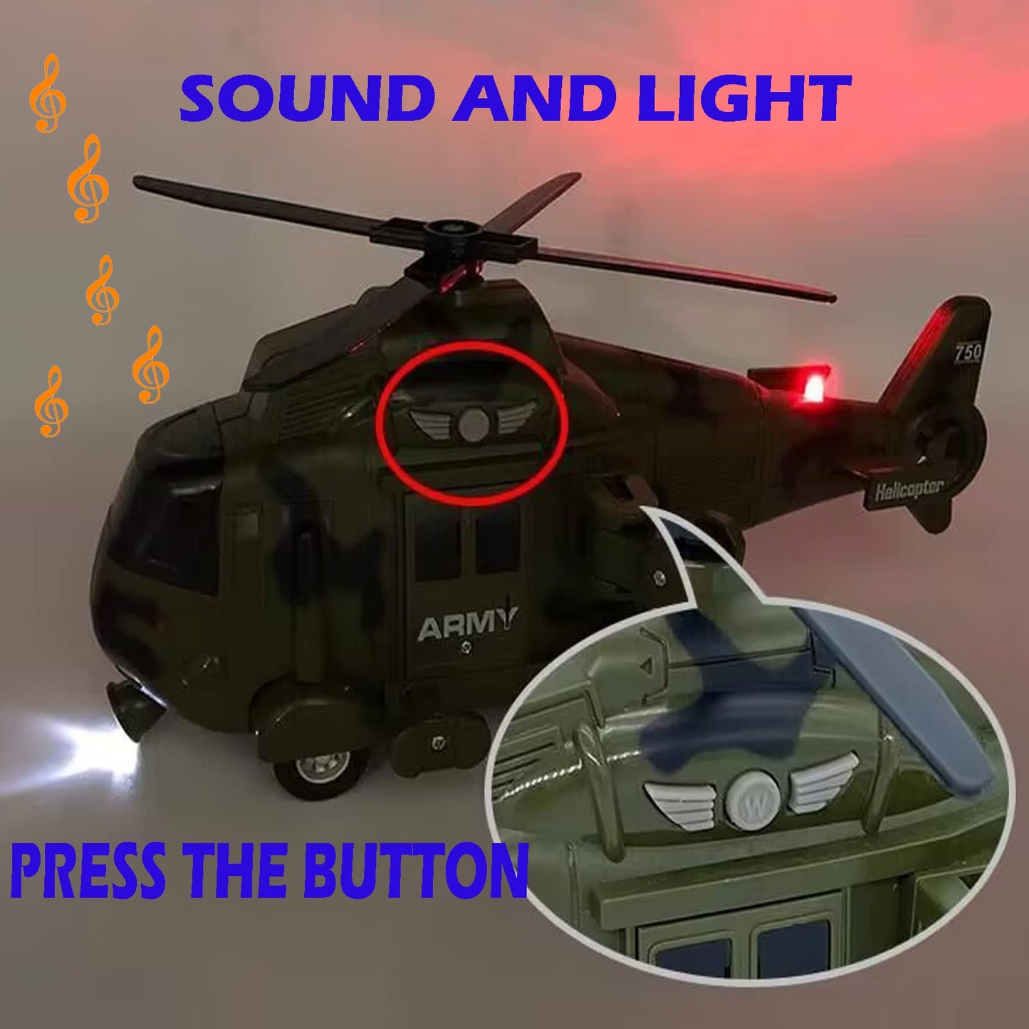 OCCAFY Military Helicopter Toy with Lights and Sound Sirens,Friction Powered Boys Army Toys,Rescue Vehicles Toys for Kids Aged 3 and Up,Best Toddler Kids Boys Gifts