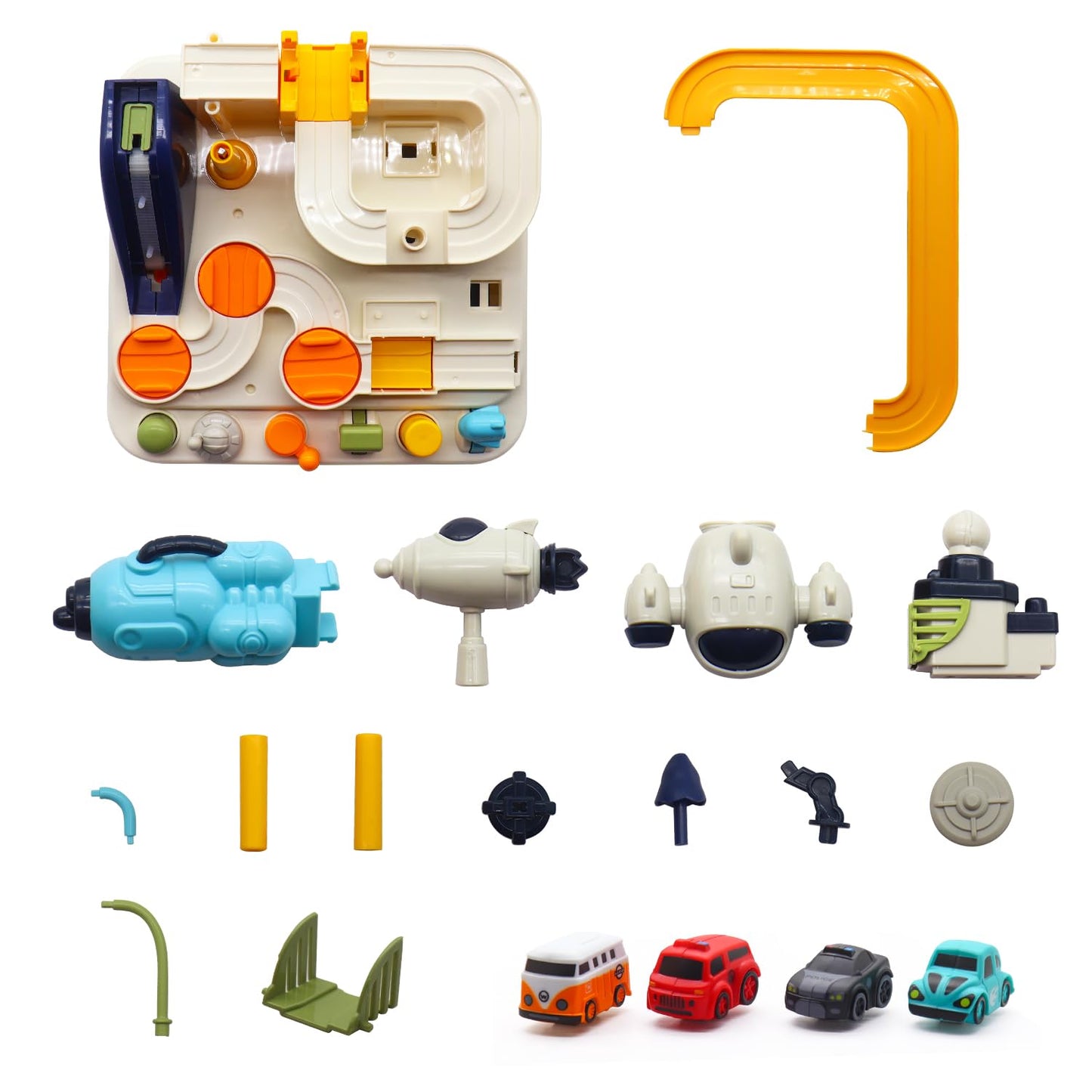 Fistone Kids Race Track Car Adventure Toy for Toddlers, Spaceship Puzzle Rail Track City Rescue Playset with 4 Mini Cars, Preschool Educational Car Games Toys for Boys Age 3+