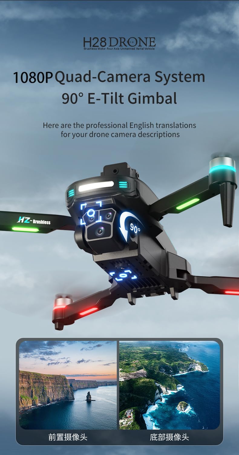 Drone with 1080P Camera - Foldable Remote Control Quadcopter with Voice Gesture Control, Equipped with a 2.4-inchscreen remote control，3D Flip, One Key Start, Emergency Stop, 2 Batteries, Toy for Kids Adult Beginners，Gifts suitable for Christmas