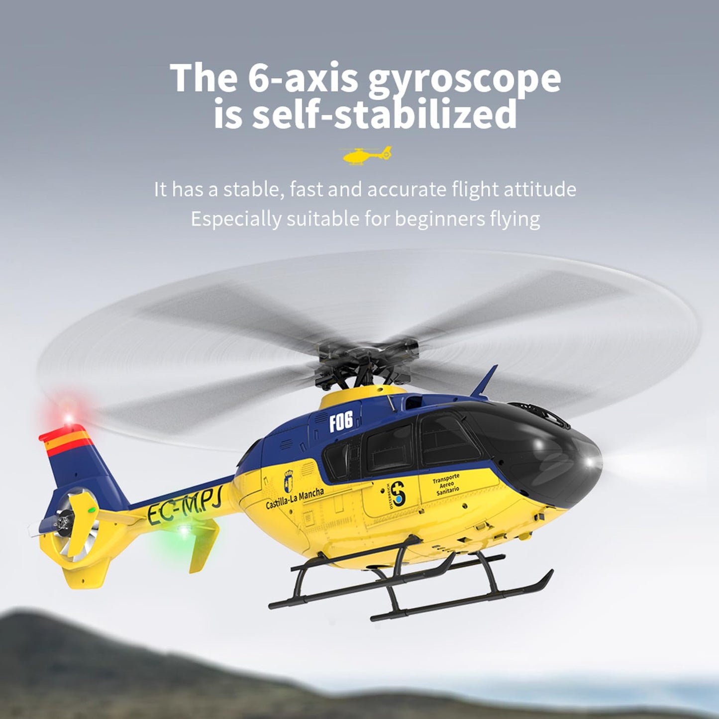 Hylukon F06 Remote Control Helicopter, 6-Axis Gyro RC Helicopter with Brushless Motors, Altitude Hold, Optical Flow Positioning Function and LED Lights, 2.4GHz Mini Aircraft Toy for Teens Adults