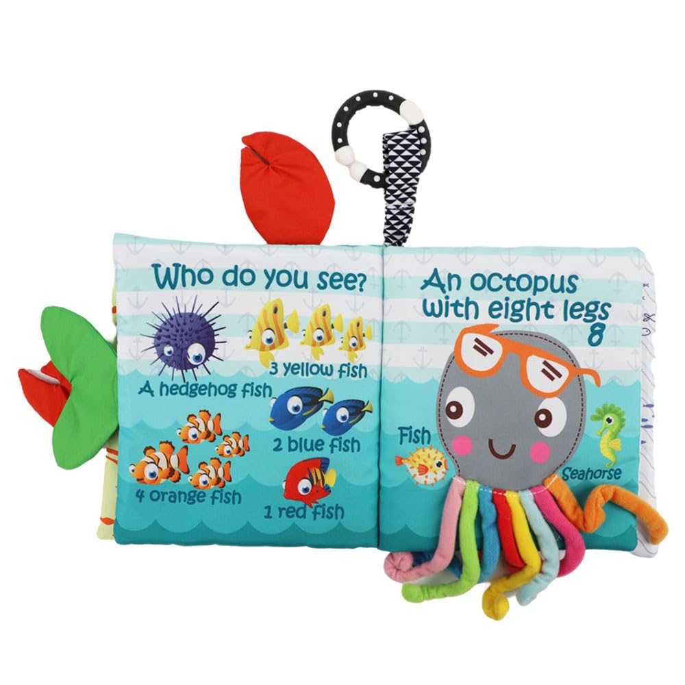 Fish Baby Books, Crinkle Books for Babies,Touch Feel,Infant Baby Toys 0-3 0-6 6-12 Months, Sensory Mirror Toys,Soft Teether,Teething,Shower Baby Easter Basket Stuffers,Baby Gifts for Boys Girls-Green