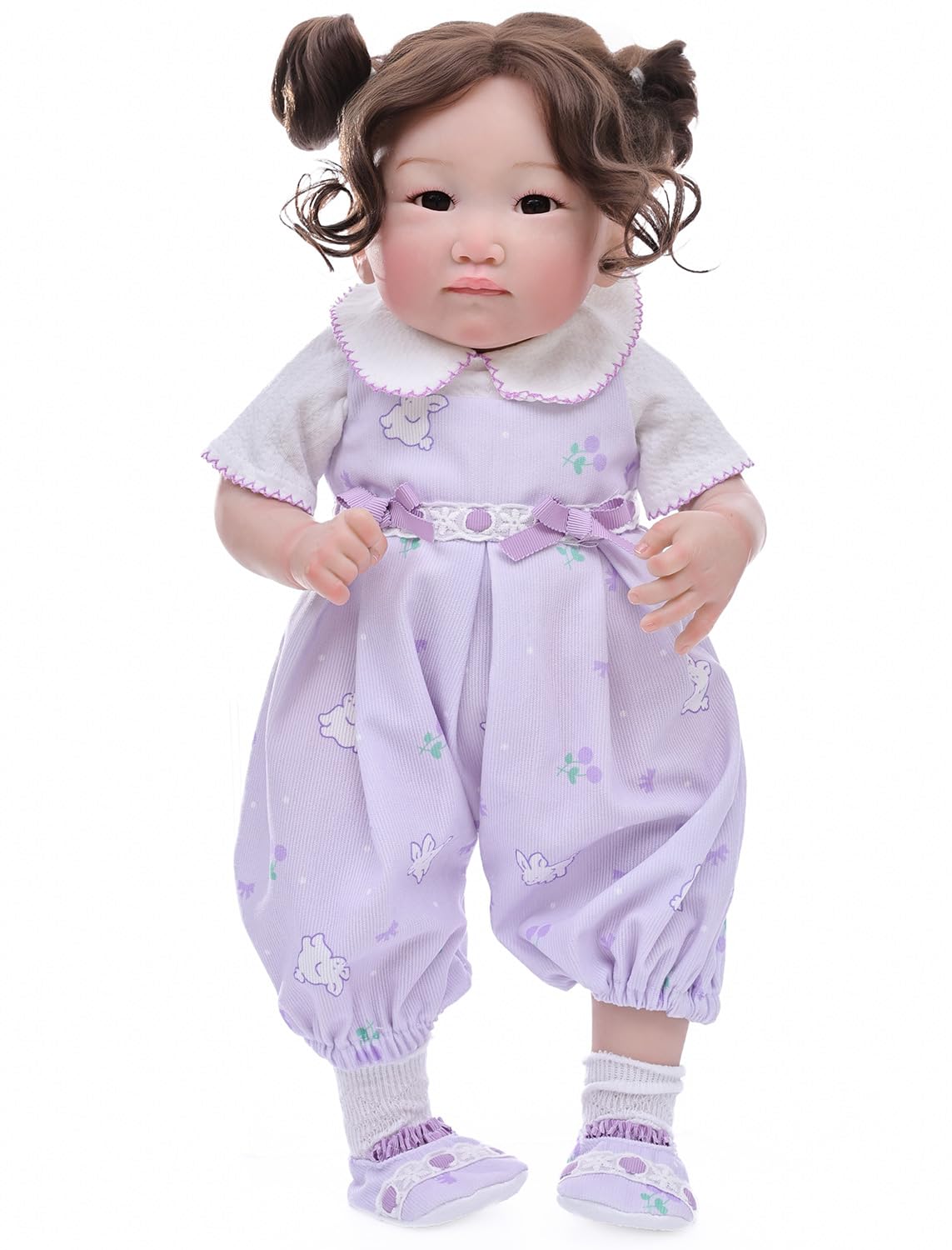 Cloveray Reborn Baby Dolls, 18 Inch Large Realistic Soft Body Asian Baby Doll with Purple Outfit, Brown Glass Eyes, Gift for Girls Ages 3+, Comforting Companion, Pretend Play, Collectible
