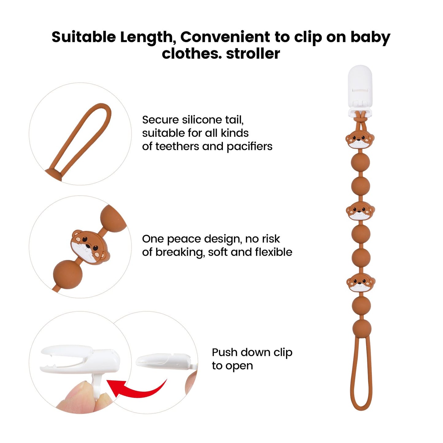 Cute Animal Baby Food Grade Silicone Teether Toy with One Piece Design Pacifier Clip Holder,Teething Toys Gift Set for 3 Months+ Boys and Girls,Freezer Safe,BPA Free (Otter)