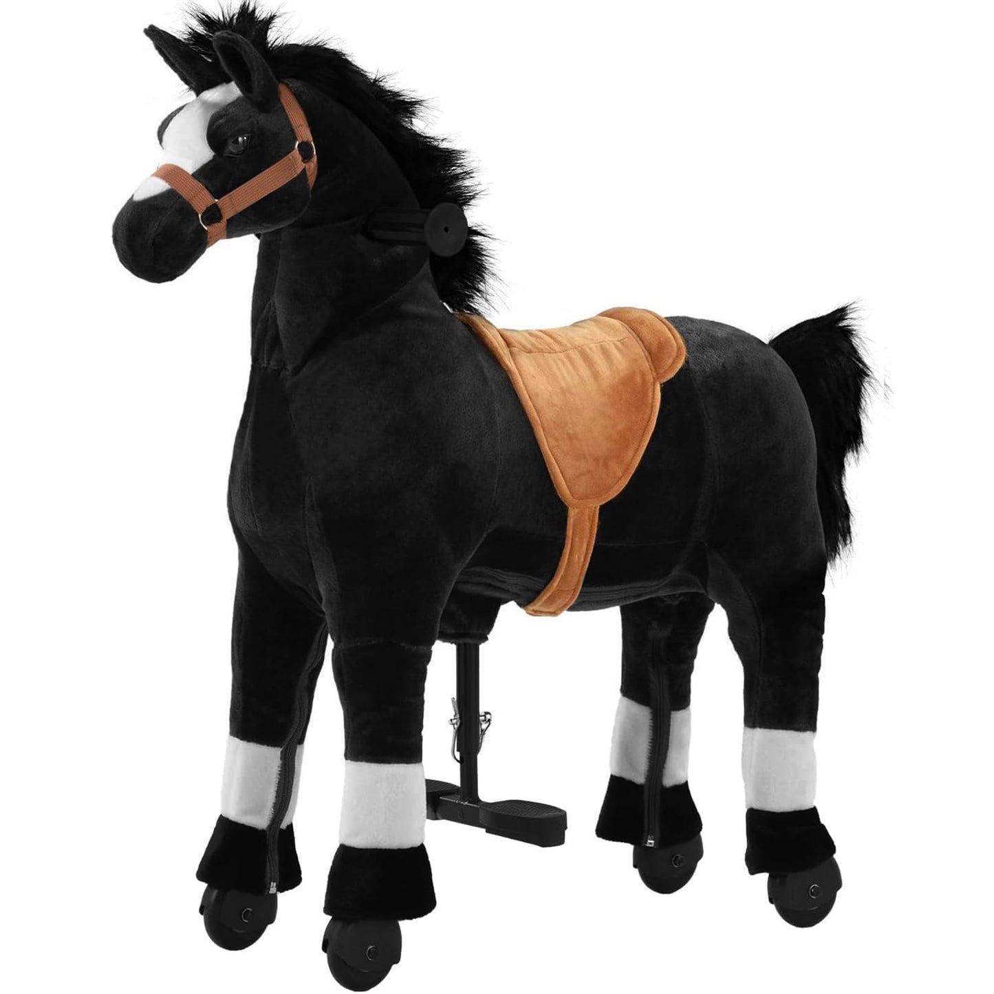Pipleo Ride on Horse for Kids, (42.5'' Height) Horse Ride on Toy, Riding Horse Rider Mechanical Walking Action Plush Animal for 6 Years Old to Adult, No Battery or Electricity, Max Load 187 LBS - BK