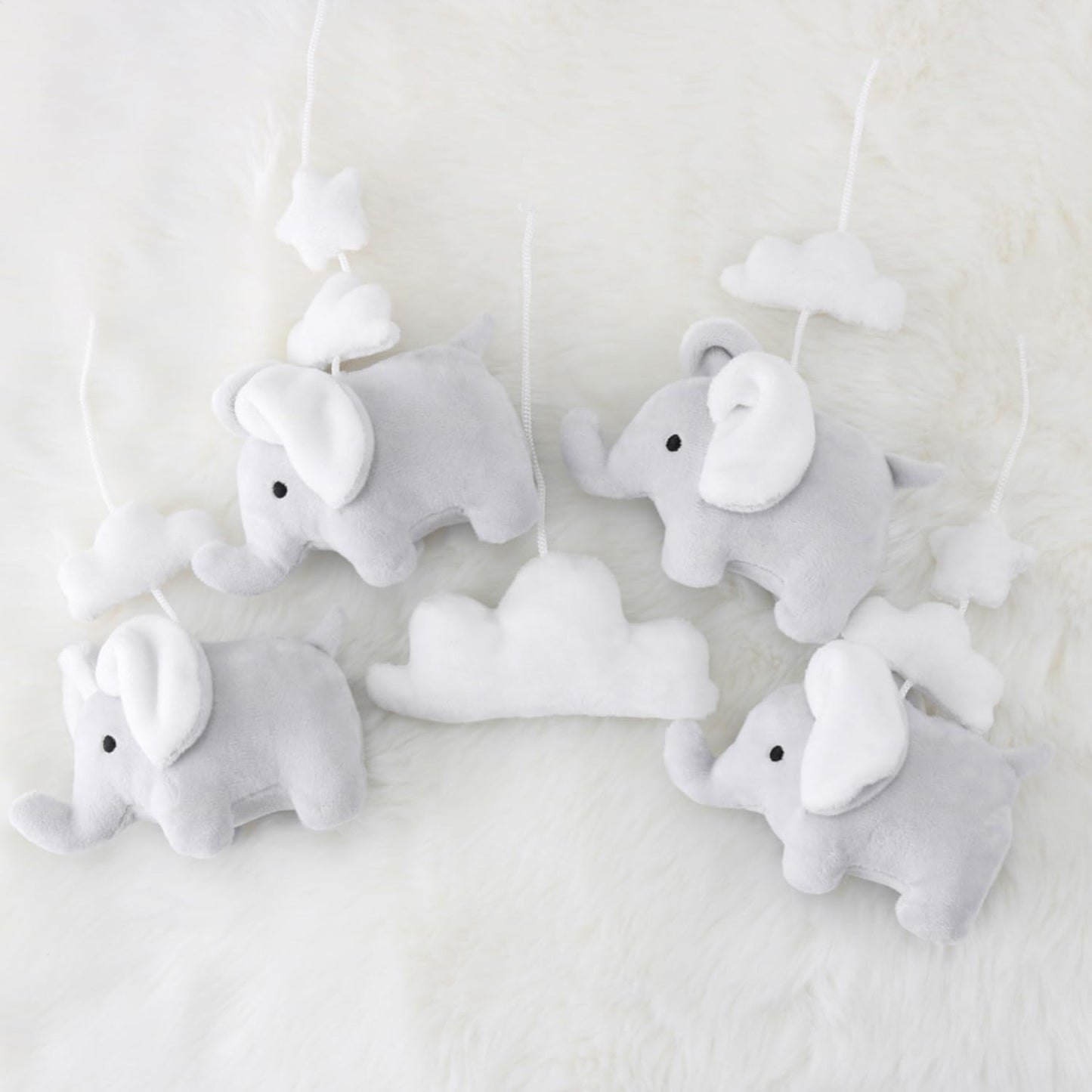 The Peanutshell Crib Mobile for Girls or Boys - Soft Grey Musical Baby Crib Mobile with 12 Lullabies, Cute Elephant Baby Grey Elephant Nursery Decor