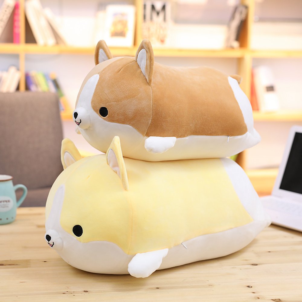 Levenkeness Corgi Dog Plush Pillow, Soft Cute Shiba Inu Akita Stuffed Animals Toy Gifts (Yellow, 17.7 in)