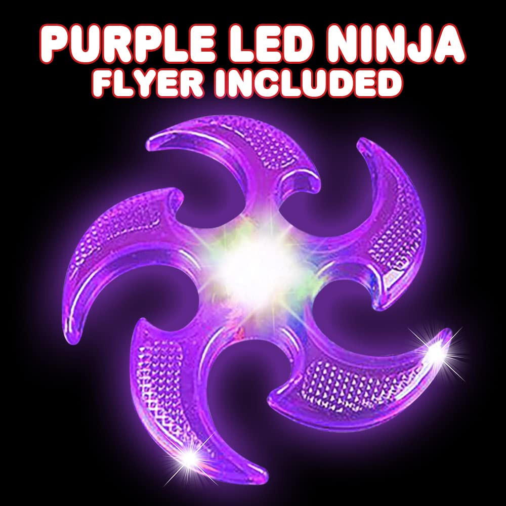 ArtCreativity Light Up Flyers Set Pack of 2 Flying Ninja Stars for Kids Light Up Flying Toys with Batteries Fun Summer Toy and Gift for Kids Orange and Purple Stars