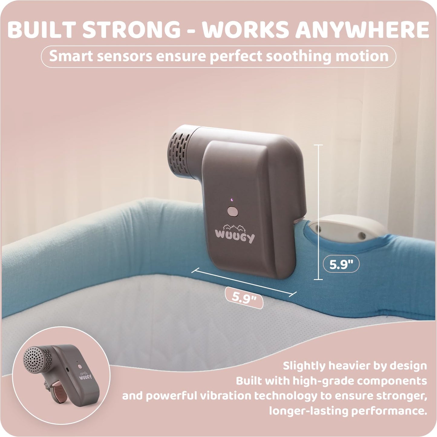 Wuugy Melody - 2025 Mom's Choice Award Winner | Portable Smart Baby Sleep Assistant - Rhythmic Vibration, White Noise, Sleep Sounds & Air Filter | Colic Relief | Compatible with All Cribs & Strollers