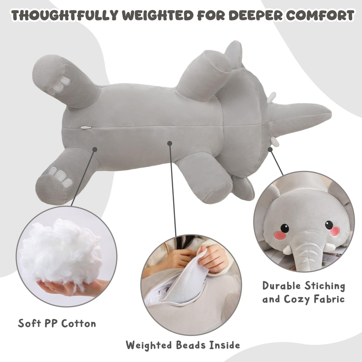 TOYSYM Weighted Stuffed Animals, 3.74 lbs Elephant Stuffed Animal with Weighted Beads, Cute Plush Toy Pillow Gifts for Adults Kids Boys Girls