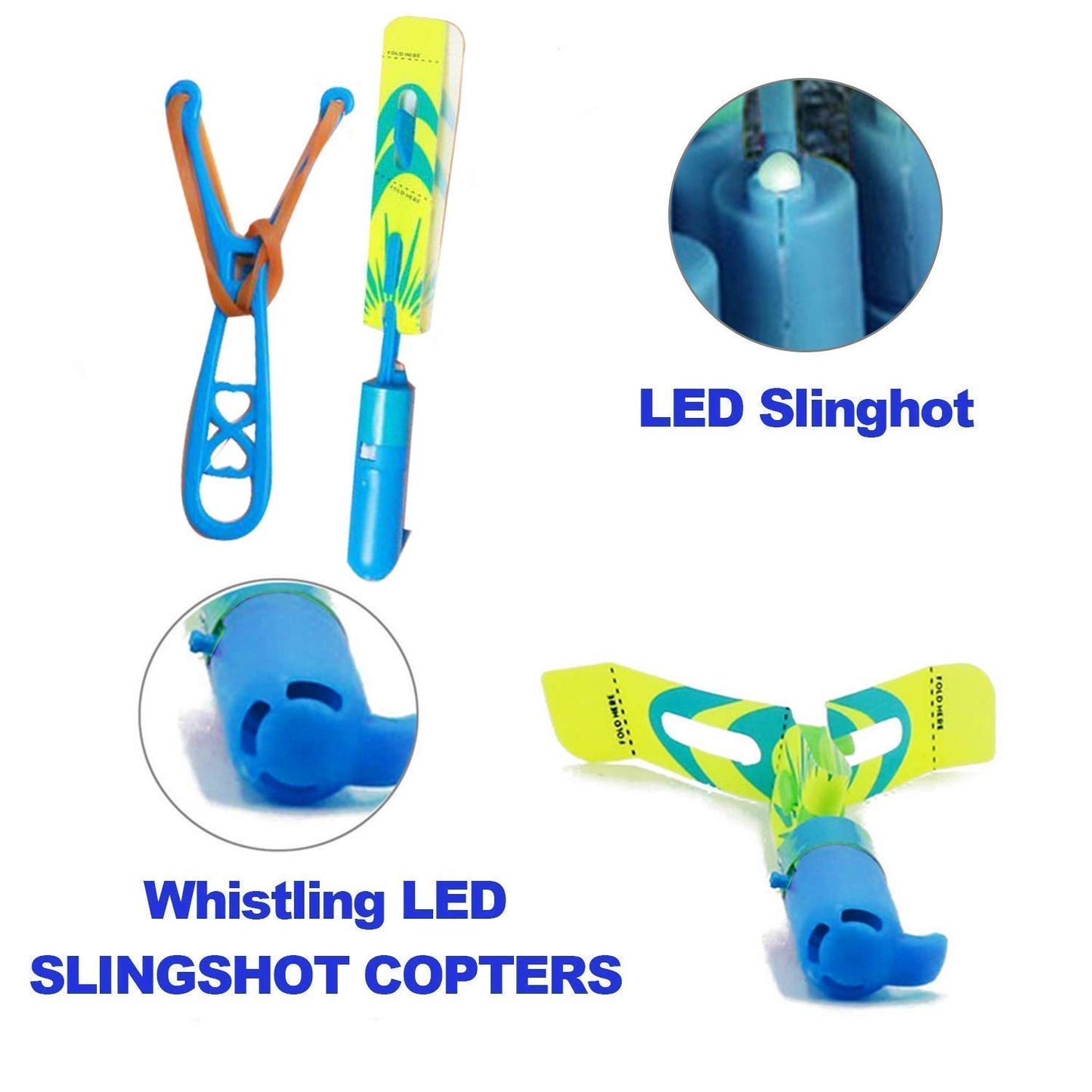 JX 48 Sets LED Flying Set, 24 Slingshot+24 Glow Helicopter, Flying Toy Outdoor Toys Glow in The Dark Party Supplies Party Favors for Kids