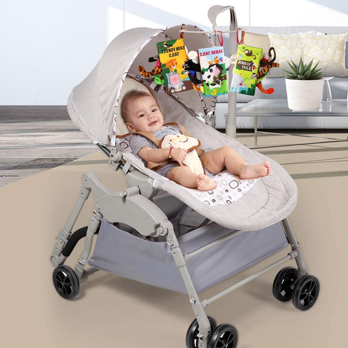 beiens Baby Books Toys, Touch and Feel Cloth Crinkle Soft Books, Toys for 0-3-6-12-18 Months Infant Newborn Baby Boy Girl Shower Gifts Set, Sensory Learning Stroller Toys (3PCS)