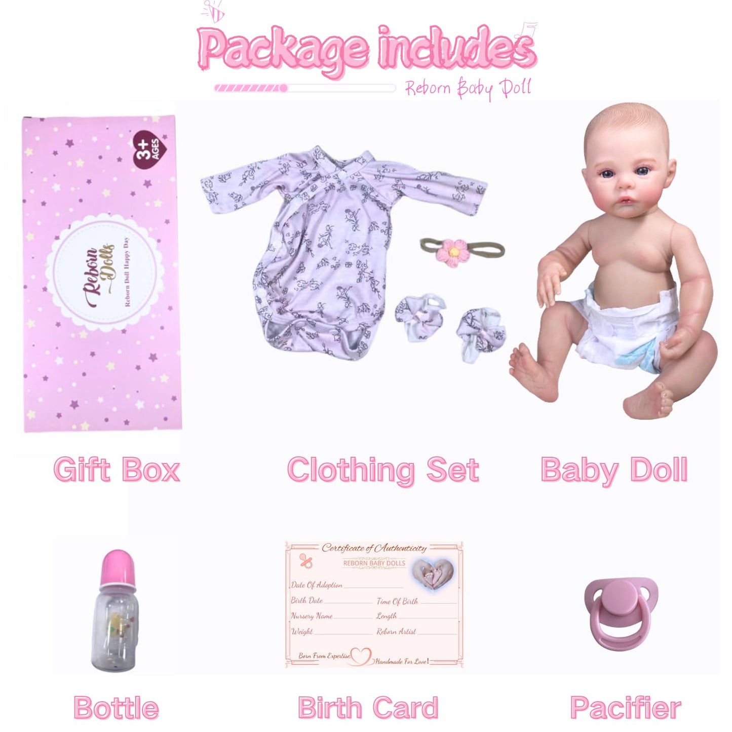 MRB Realistic Baby Dolls Girl, 18 Inch Full Vinyl Reborn Baby Doll with Posable Limbs, Lifelike Real Life Baby Dolls Newborn Washable, with Accessories for 3+ Years Old Kids
