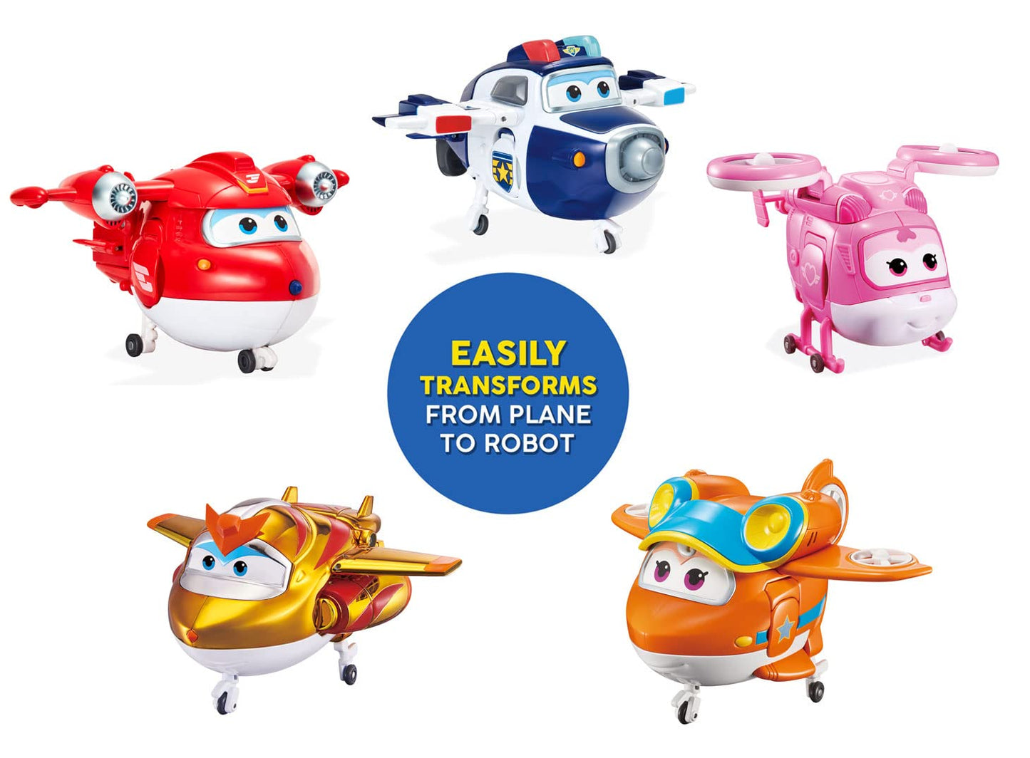 Super Wings 5-Pack, Jett, Paul, Dizzy, Golden Boy & Sunny Transforming Action Figures Toy Planes for Preschool Kids 3-5 Years