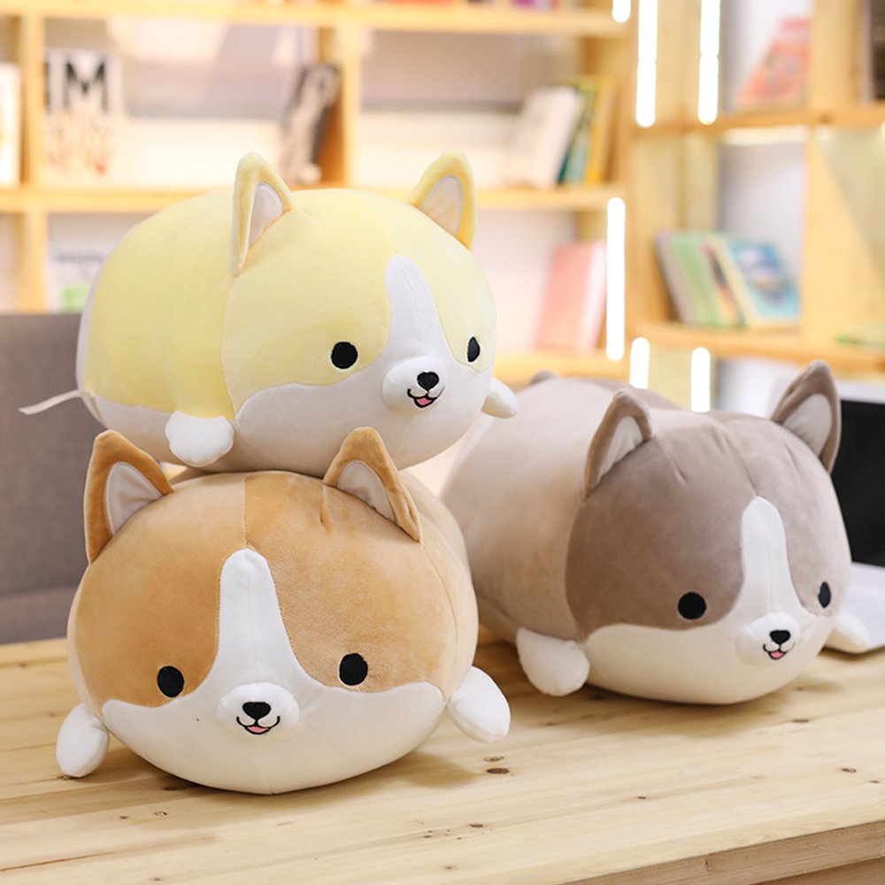 Levenkeness Corgi Dog Plush Pillow, Soft Cute Shiba Inu Akita Stuffed Animals Toy Gifts (Yellow, 17.7 in)