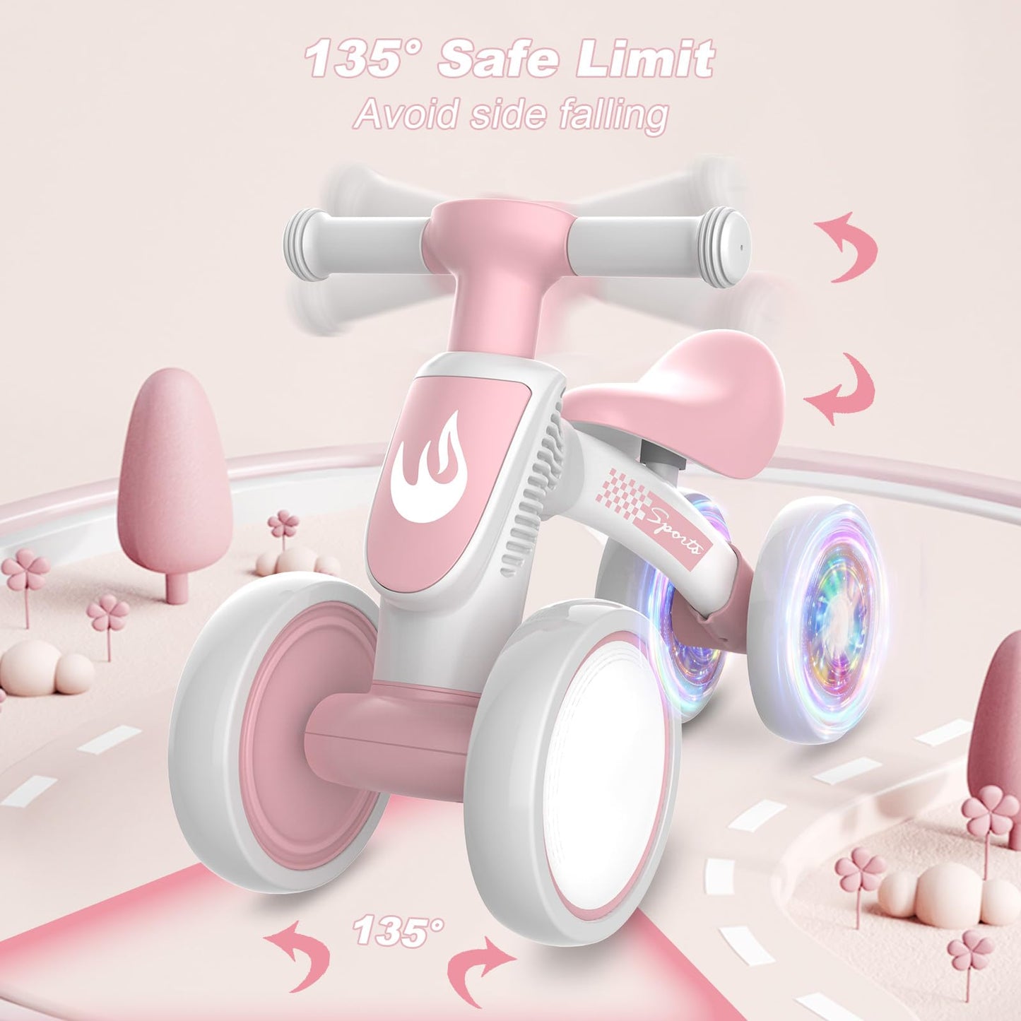 WETIFY Colorful Lighting Baby Balance Bike Toys for 1 Year Old Girl Gifts, 10-36 Month Toddler Balance Bike, No Pedal 4 Silence Wheels & Soft Seat First Bike, One Year Old Girl Birthday Gifts