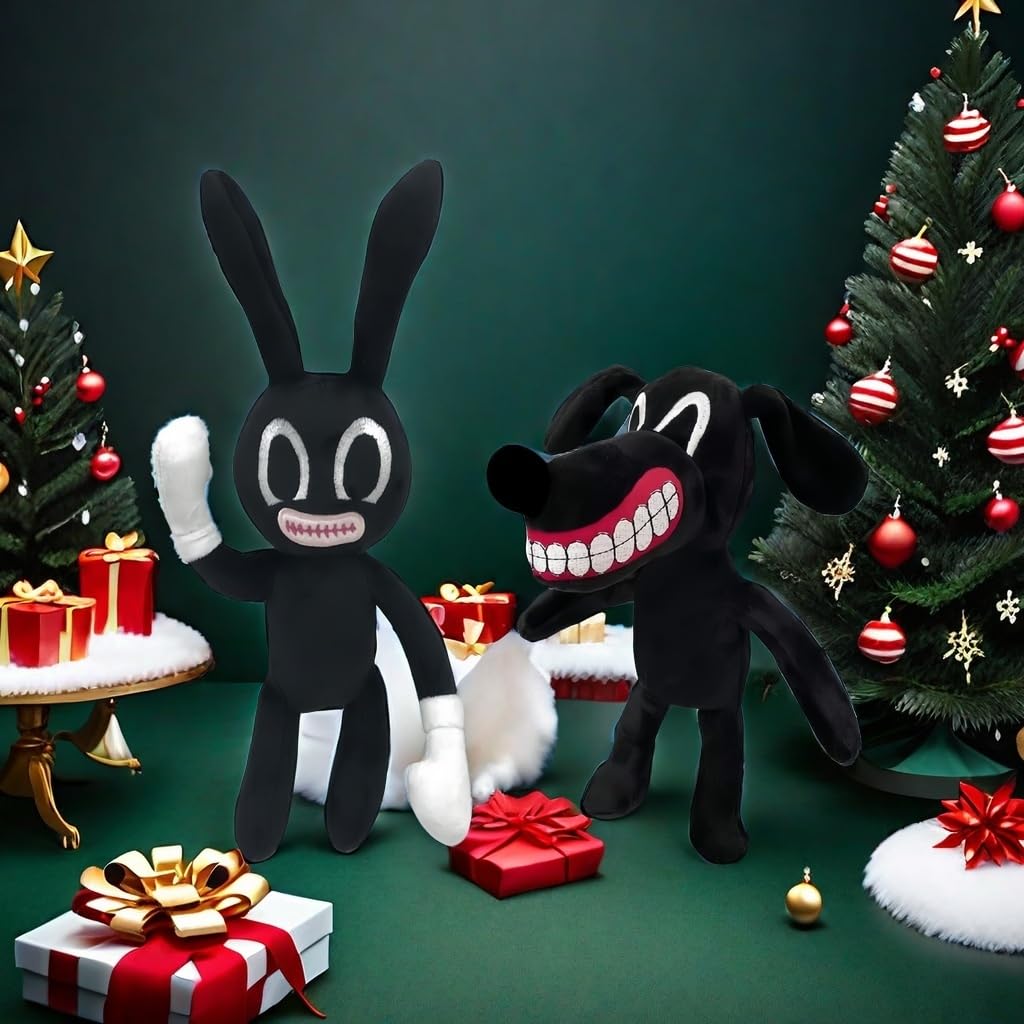 POPRORE Cartoon Dog Cat Rabbit Plush Toys Halloween Christmas Horror Plush Toy for Home Party Gift Birthday Toy (Rabbit&Dog)