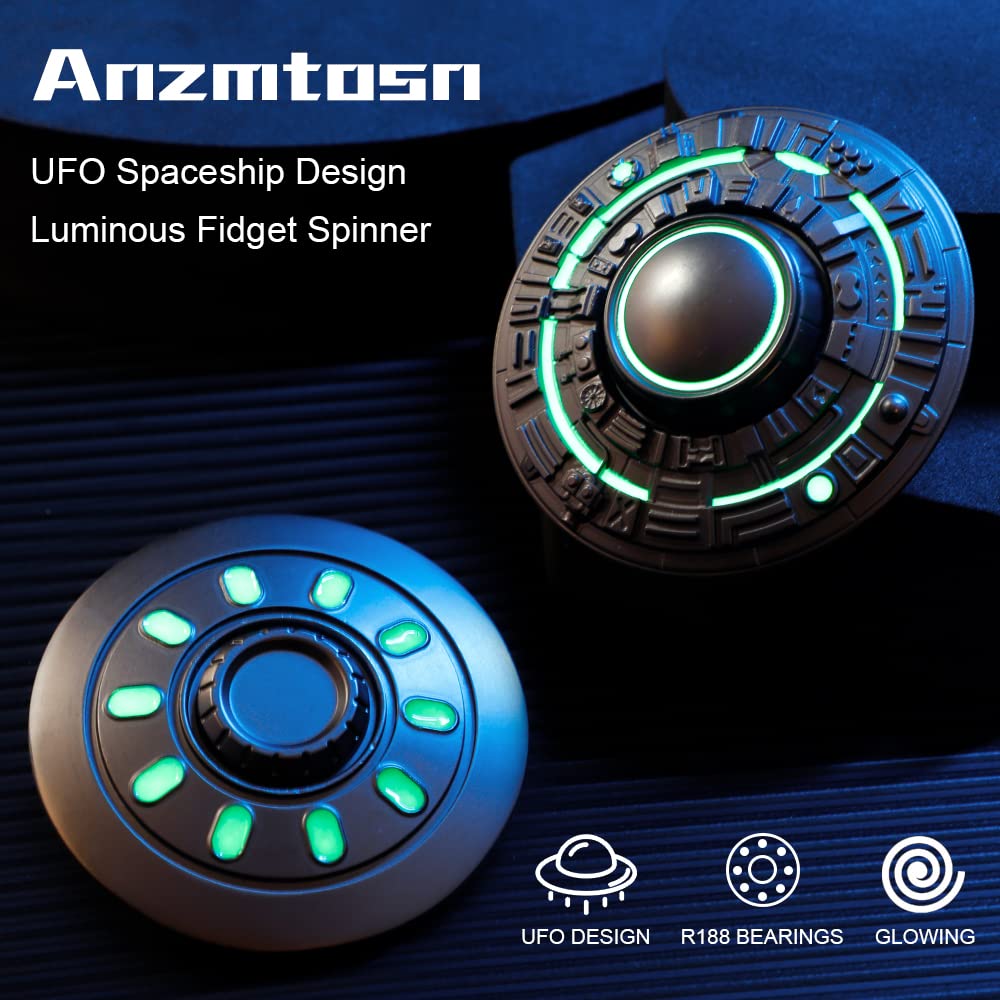 Cool Spaceship Fidget Spinners Metal, UFO Model Finger Hand Spinner, Stress Desk Fidget Toys Gift for Kids & Adults, Luminous Night Effects, Exclusive Desk Spinning Top Prizes