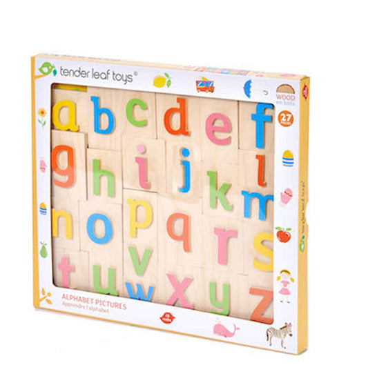 Tender Leaf Toys Wooden Alphabet Pictures - Colorful Animals Display, Engaging Preschoolers, Language Building Tool, 18m+
