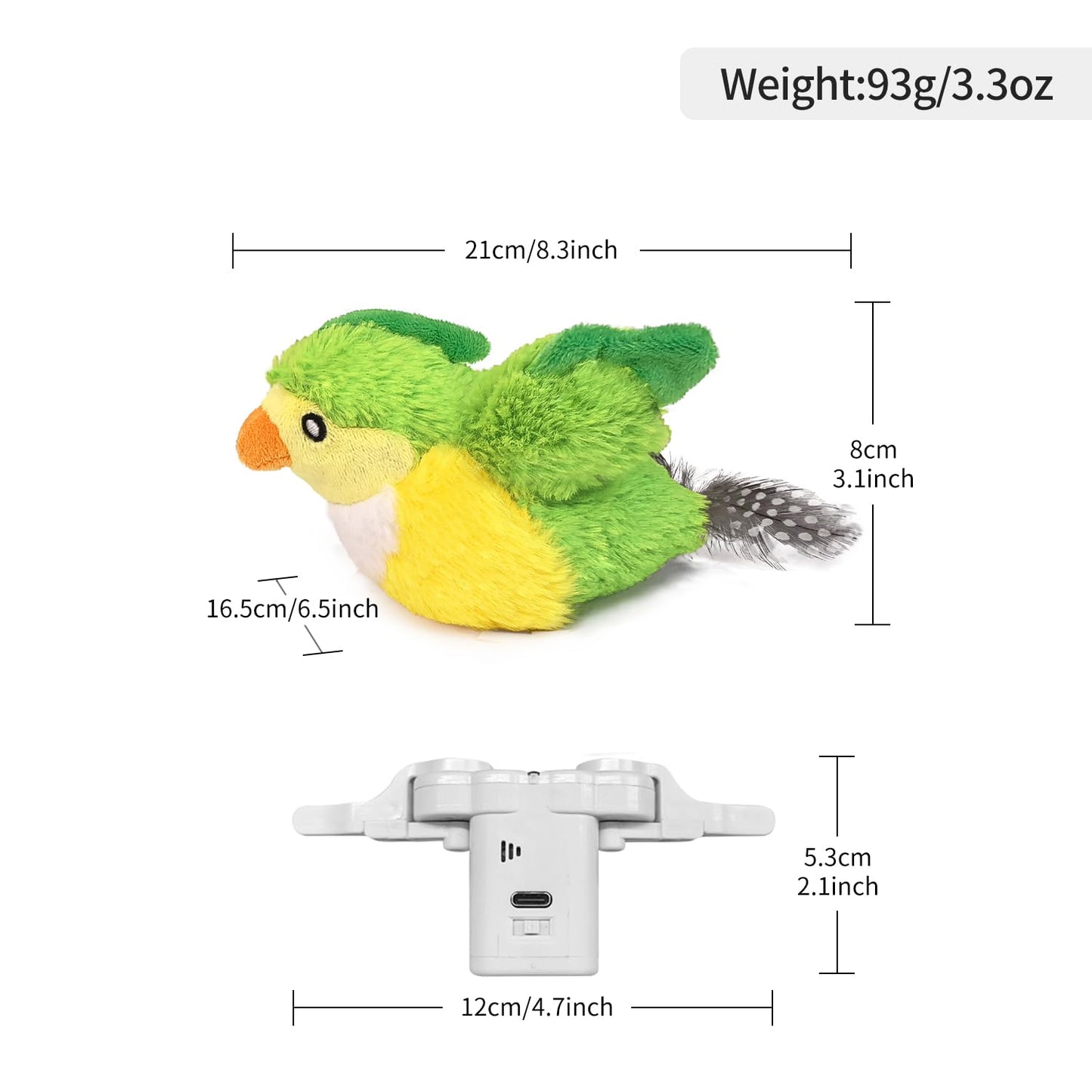 ipawspace Interactive Flapping Bird Cat Toy with Catnip, Touch Activated Rechargeable, Musical Sound (can Turn Off), Satisfy Cat's Natural Huting Instinct, Soft Plush Washable Cover (Green)