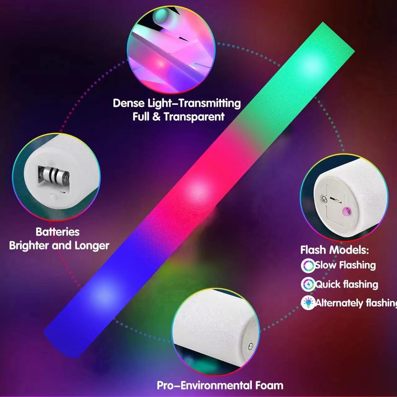 SHQDD 28PCS LED Foam Glow Sticks, Foam Light up Sticks Bulk Party Pack with 3 Modes Colorful Flashing, Glow in The Dark Party Supplies for Parties, Wedding, July 4th, Birthday, Raves,Concert,New Year