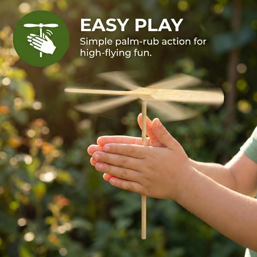 Toddmomy Bamboo Dragonfly Helicopter Toy - 10 Pcs Durable Wood Flying Props, Hand Helicopter Spin Flying Toys for Kids, Outdoor Party Favors and School Rewards