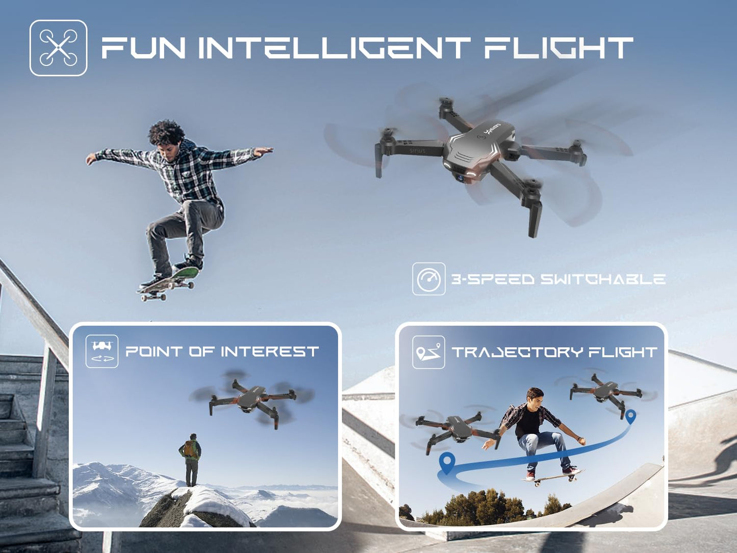 Foldable Drones for Kids Beginners - With 1080P HD Camera, FPV Remote Control Quadcopter, One Key Start/Land, Altitude Hold, 2 Batteries RC Helicopter Toys Gifts for Boys (Black)