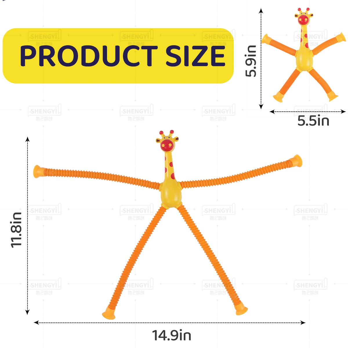 YUE MOTION Telescopic Suction Cup Giraffe Toy - Shape-Changing Animal Fidget Toy with Stretchy Pop Tubes - Promotes Creative Thinking, Hand-Eye Coordination, Motor Skills - Sensory Toys for Kids