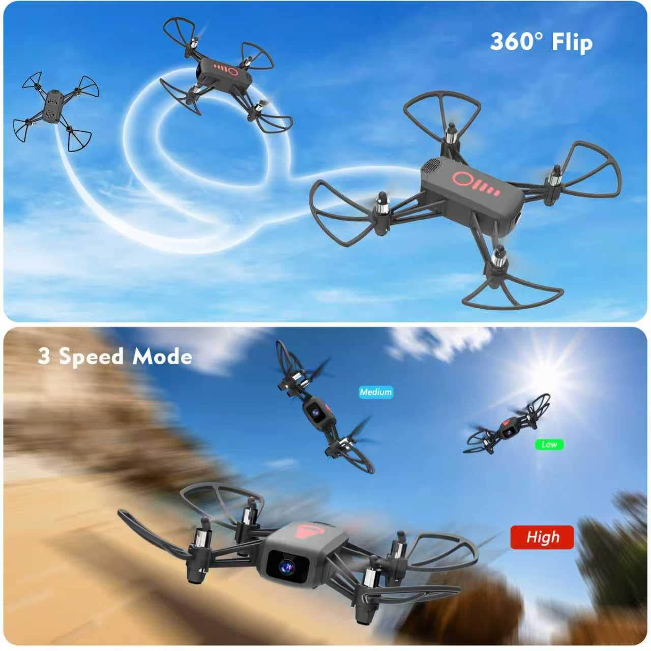 Drone with Camera for Kids 8-12 and Adults 1080P HD Mini FPV Drones with Headless Mode, 360°Flip, One-Key Take Off/Landing, Altitude Hold, Gestures Selfie, Gravity Control, 3 Speed Mode, Drone Gift Toys for Boys, Girls, Beginner Grey