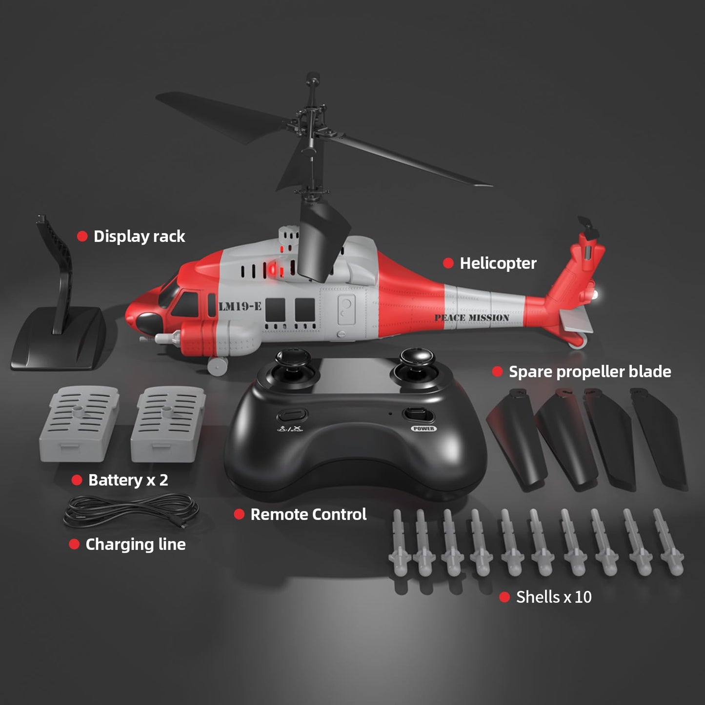 OBEST RC Helicopter LM19-E Black Hawk 3.5 Channel 2.4G - One-Key Takeoff/Landing, Emergency Stop, Altitude Hold & 3-Speed, 60M Range(Red & White)