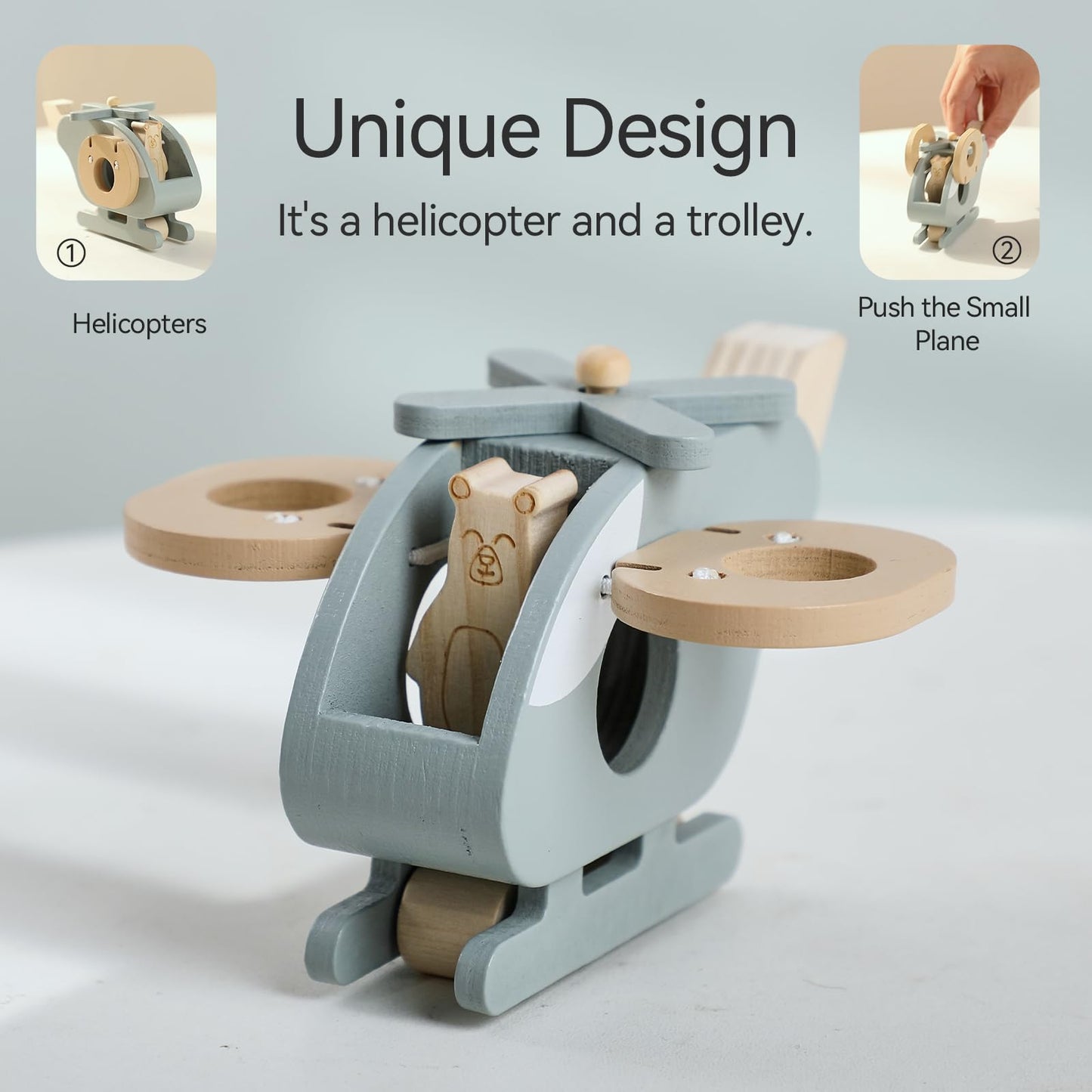 ibwaae Wooden Airplane Toys Set for Toddlers, Air Transport Vehicles Play Set Baby Push Car Toys for Babies Montessori Toy for Baby Gift
