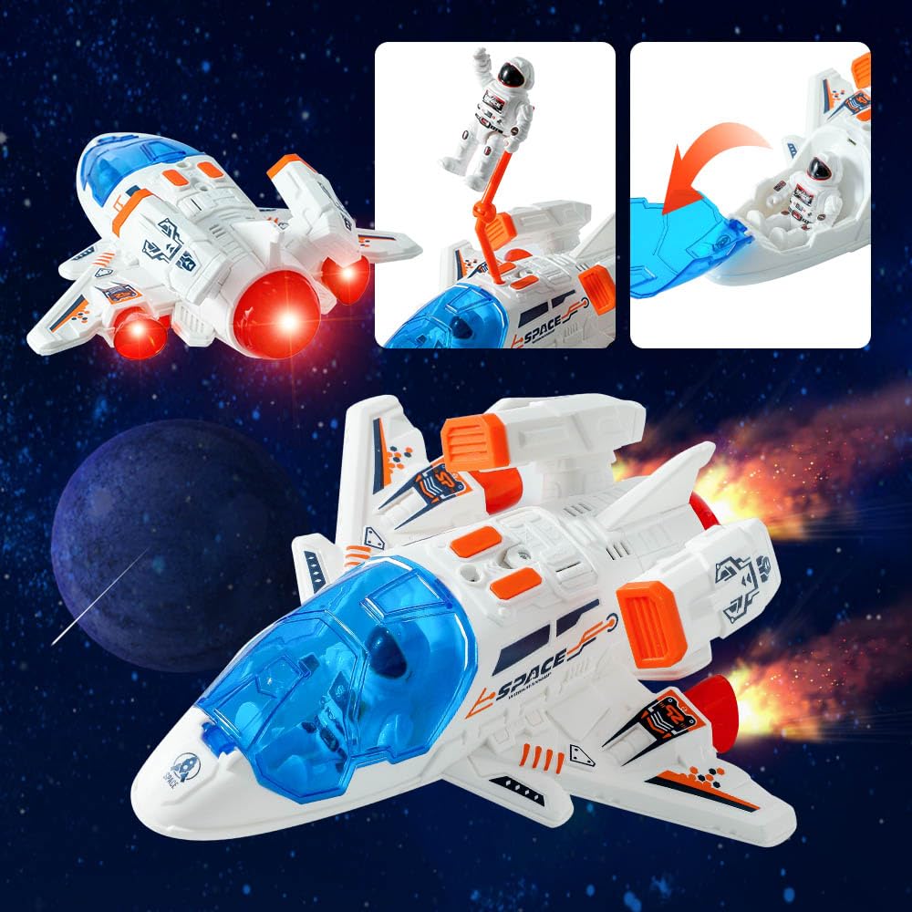 Wbzle Spaceship Toys with Airplane, UFO & Alien Toy for Boys, Space Toy Set with Light & Sound Astronaut Toys for Kids 3-5, Educational Kit Boys Birthday Gift