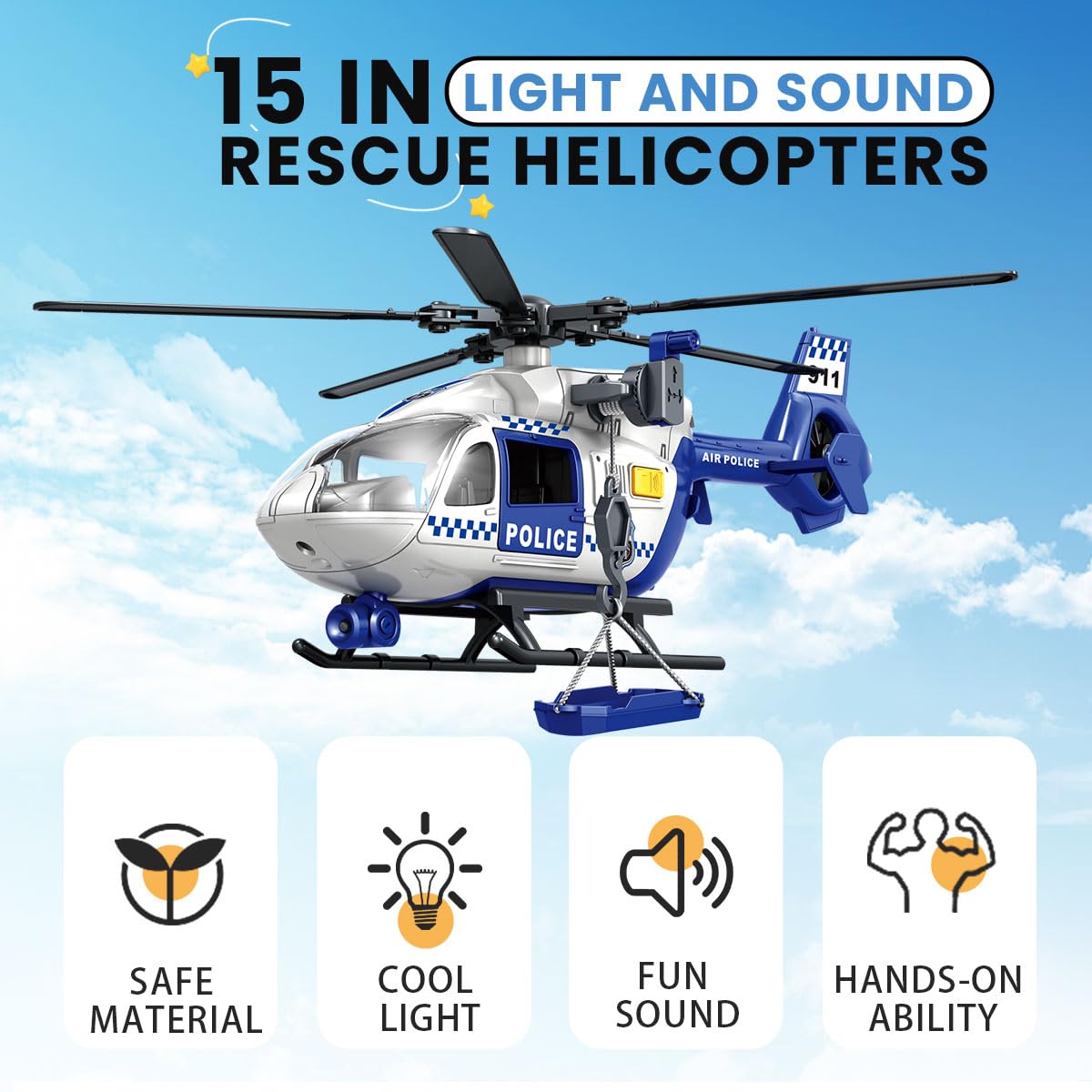 CSDCSD Toddler Boy Toys for 3 4 5 6 Year Old, Helicopter Toy with Crane and Helicopter - Police Toys,Birthday Gifts for Kids Child 2 3 4 5 6 Years Old