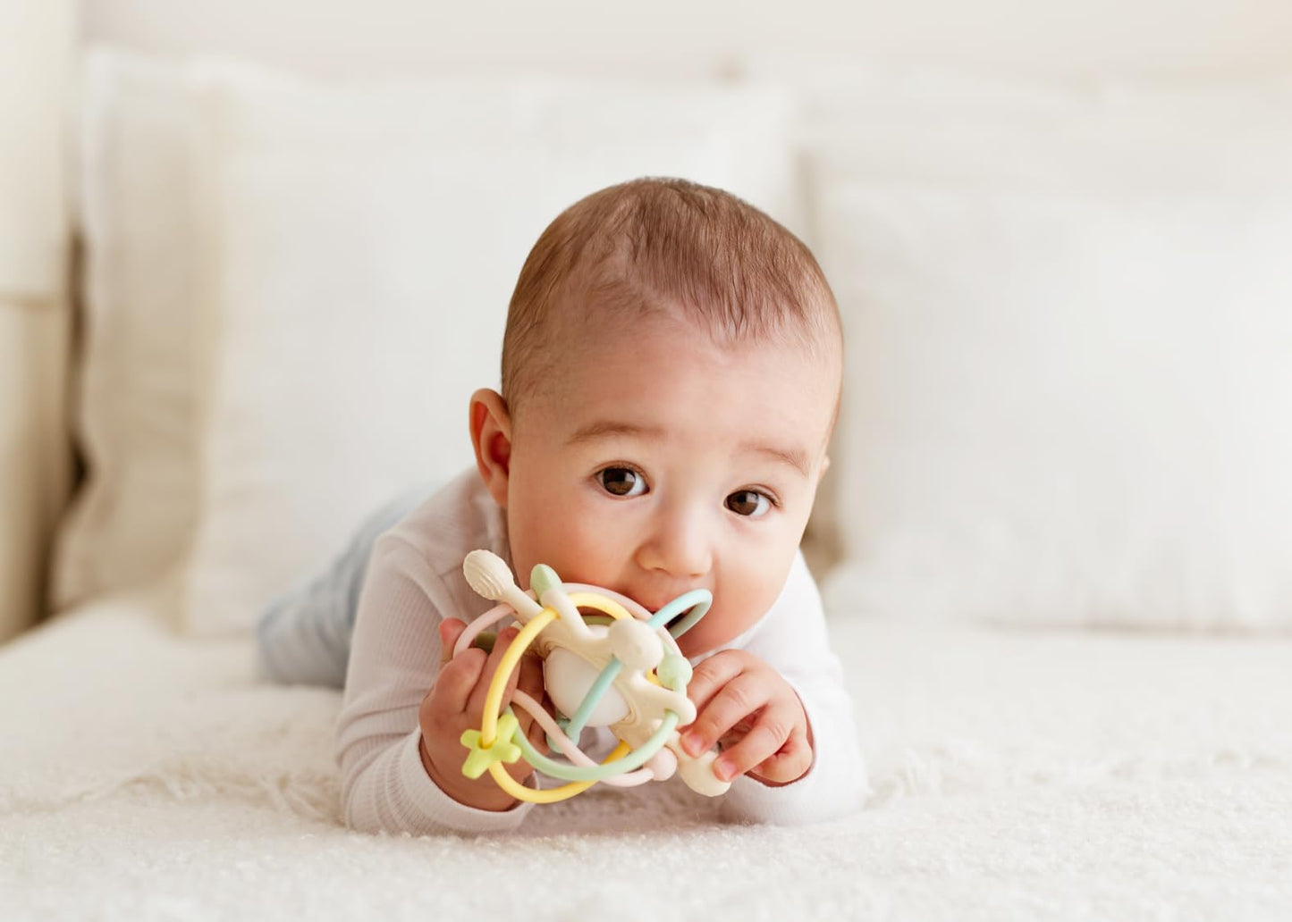 GiliGums Cosmo Silicone Baby Rattle Teether – Pastel | BPA-Free 3D Sensory Teething Toy | Multi-Textured Chewable Arms & Pullable Rings | Food Grade Silicone | Developmental Grip Toy 3-36 Months