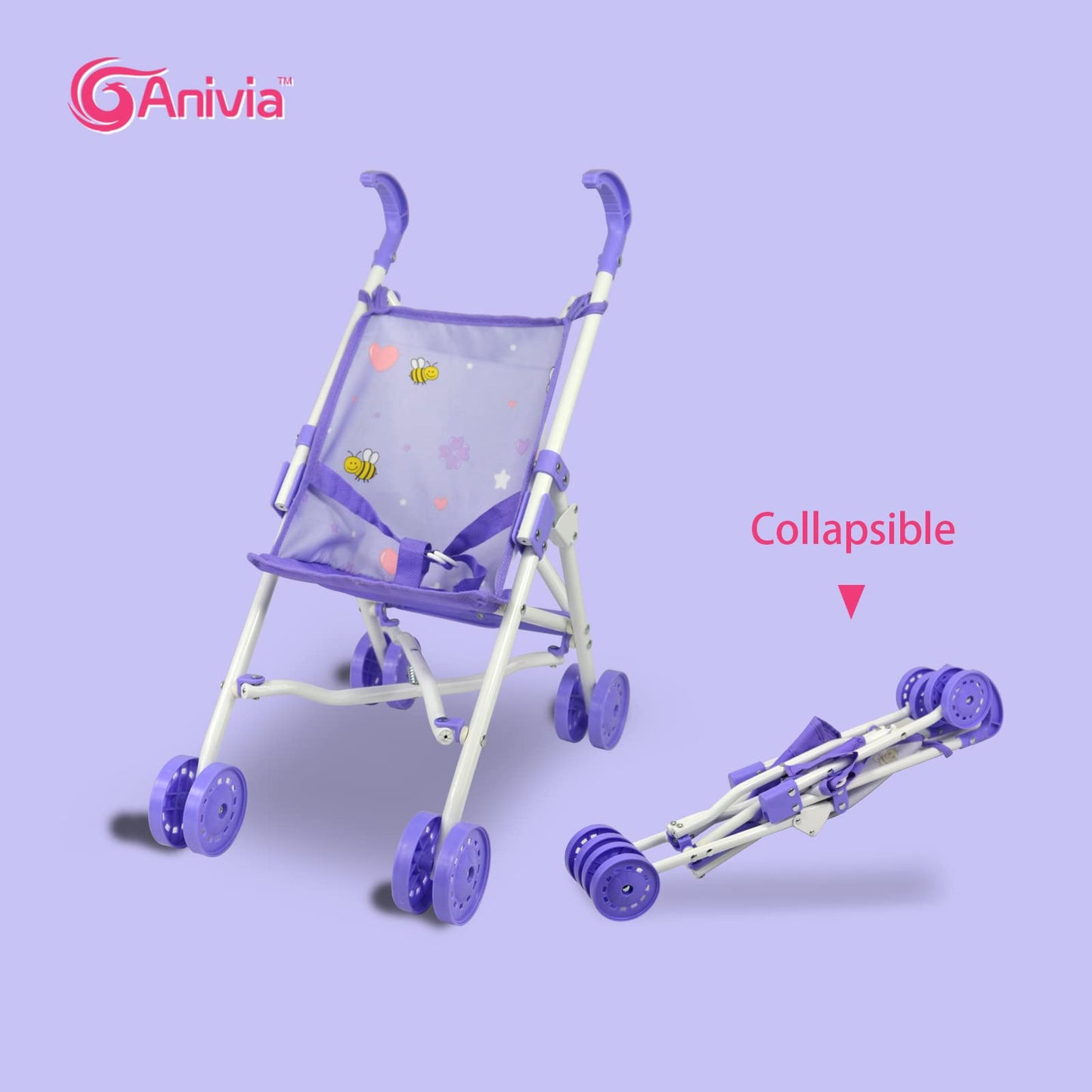 ANIVIA Baby Doll Stroller Set - Includes Stroller, Crib, Play Mat, Feeding Toy, Diaper Bag - Nursery Role Play Set (11" Doll Included)