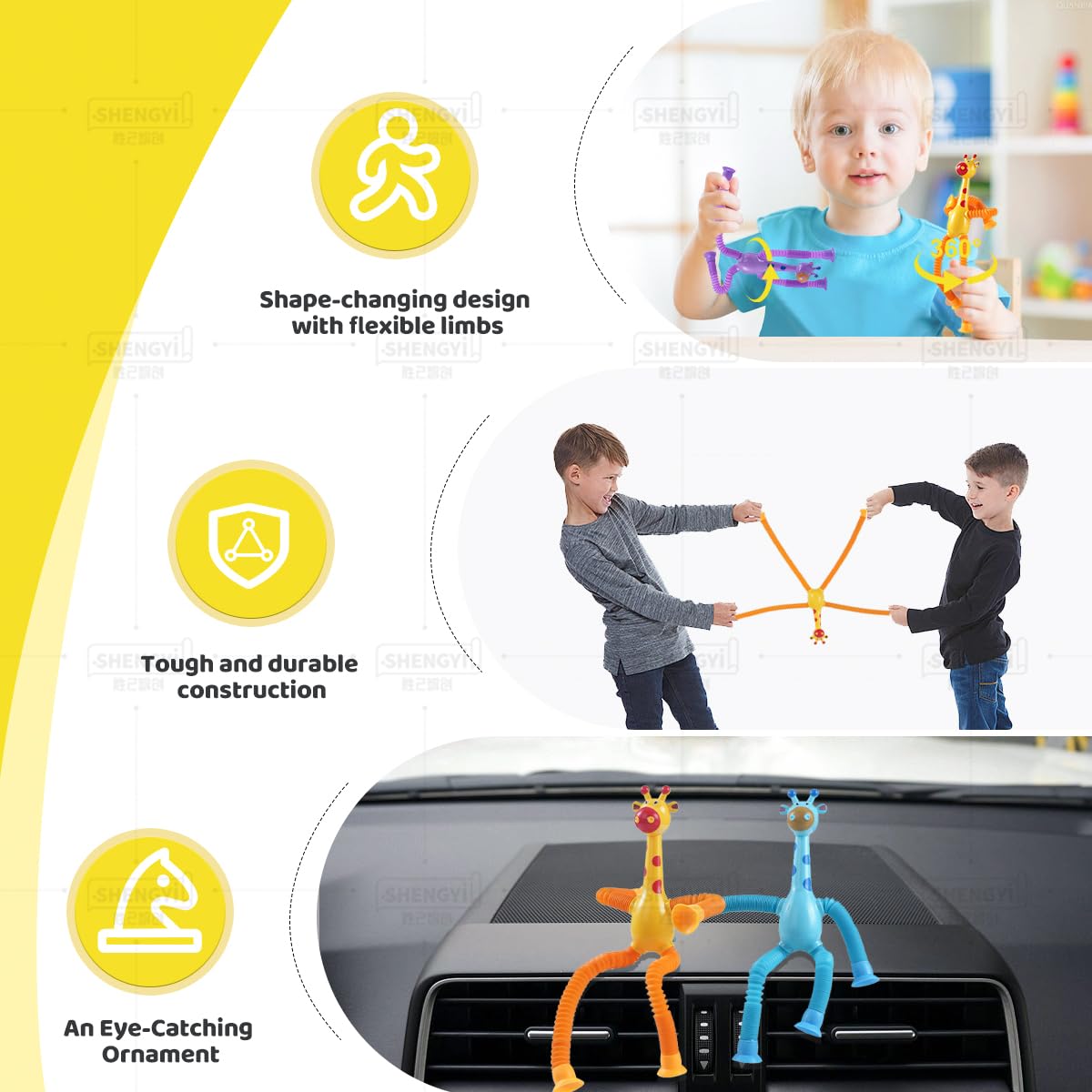 YUE MOTION Telescopic Suction Cup Giraffe Toy - Shape-Changing Animal Fidget Toy with Stretchy Pop Tubes - Promotes Creative Thinking, Hand-Eye Coordination, Motor Skills - Sensory Toys for Kids