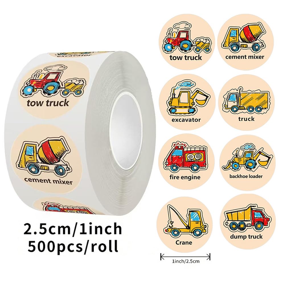 1000PCS Cartoon Transportation Sticker Car Bus Truck Airplane Construction Vehicle Sticker Kindergarten Rewards Stickers Roll Teaching Training Potty Stickers (Truck)