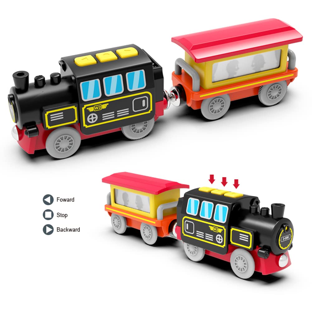 TOPLIVING Motorized Train Toys for Toddlers, Battery Operated Locomotive Train for Wooden Tracks, Trains Accessories Compatible with Thomas, Brio, Chuggington, Melissa and Doug (Battery Not Included)