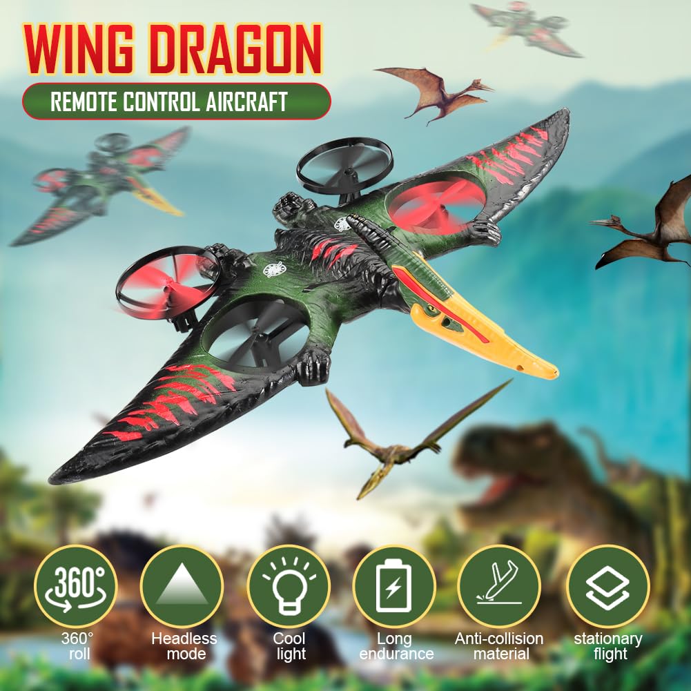 jaming Pterodactyl Drone Dragon Toys Rc Airplanes for Kids and Adults Easy to Flying Dinosaur Toys Remote Controlled Aircraft for Beginners Hobby RC Plane Toys Birthday Gifts for Boys 8-12