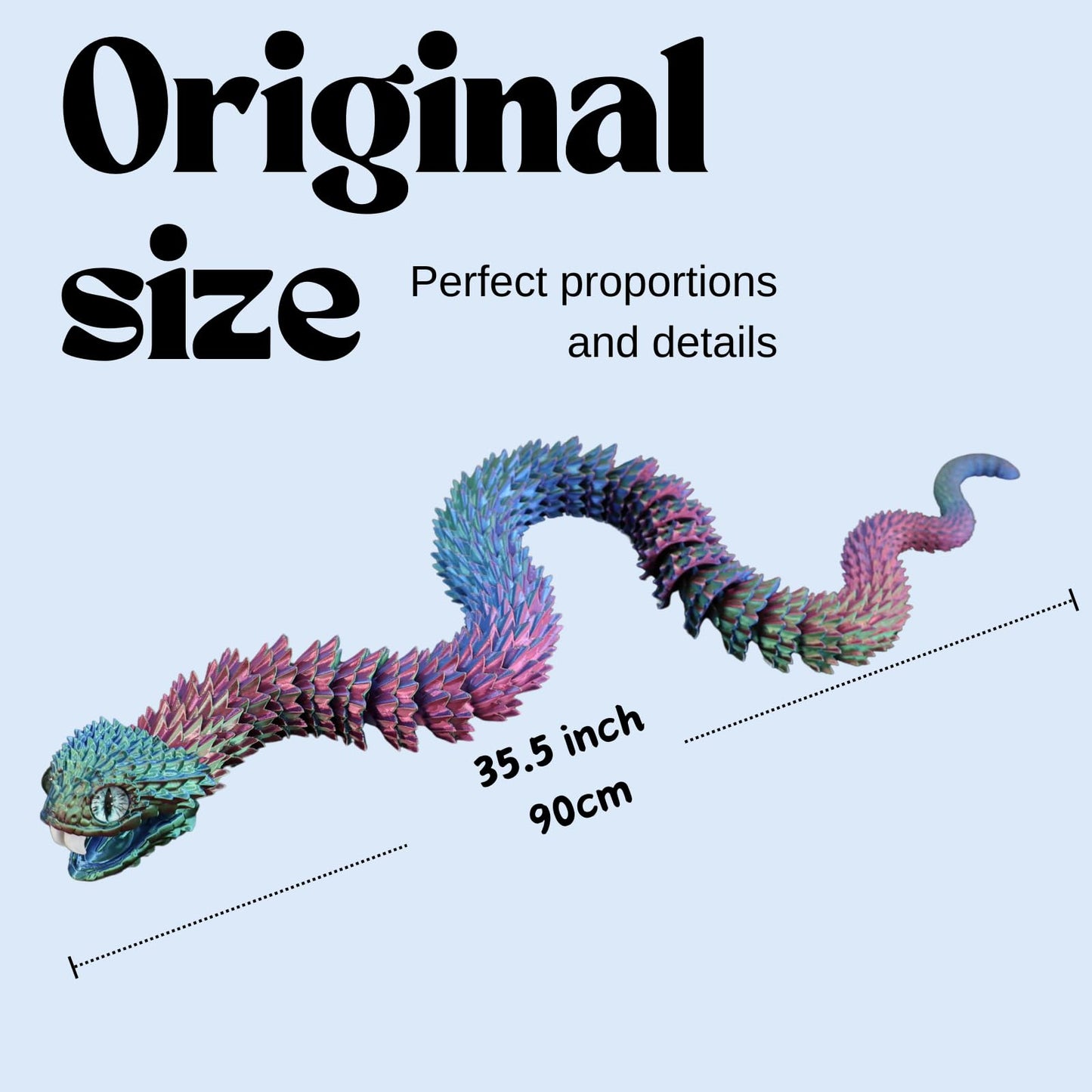 Dpcirk 35.5-inch Oversized 3D Printed Snake Model with Movable Teeth and Flexible Joints, Reptile Animal Figurine, Stress Relief, Surprising and Magical Gift (35.5in Red Blue Yellow)