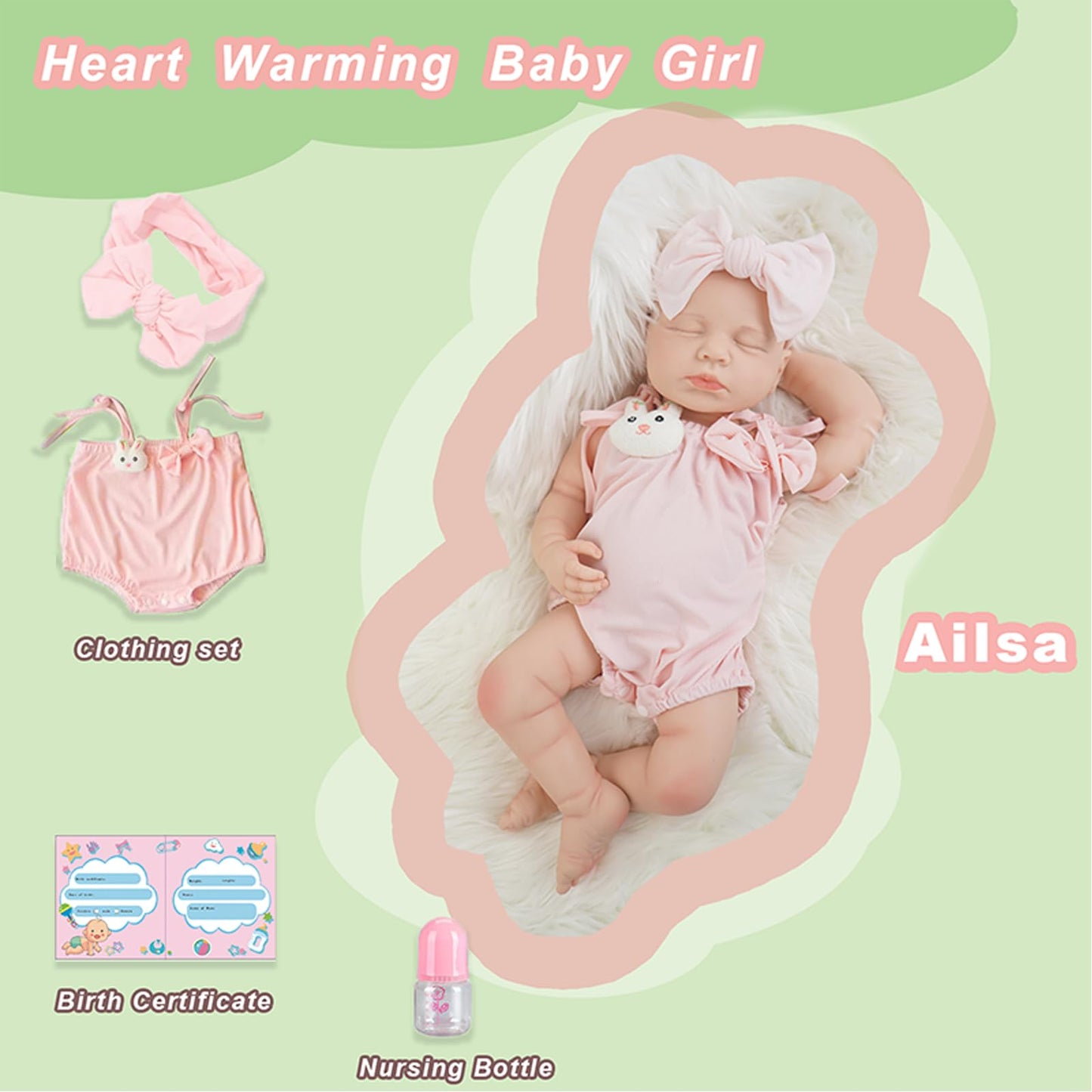 KUICEO Reborn Baby Dolls that Lifelike -18.5 inch Full Body Silicone Sleeping Baby Girl Handmade Face Realistic Body Details for Children Gift
