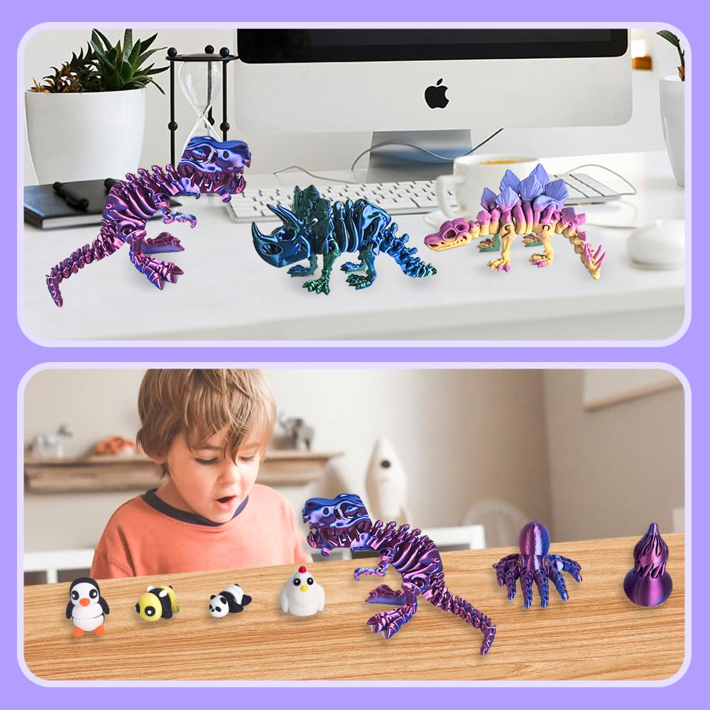 10PCS 3D Printed Animals Toys, Includes Dinosaur Fidget Toys, Impossible Cone Keychain, Spiral Cone Fidget, Mini Vortex Thread Illusion Desk Decor, Fun Desk & Play Toys for Kids,Easter Basket Stuffers