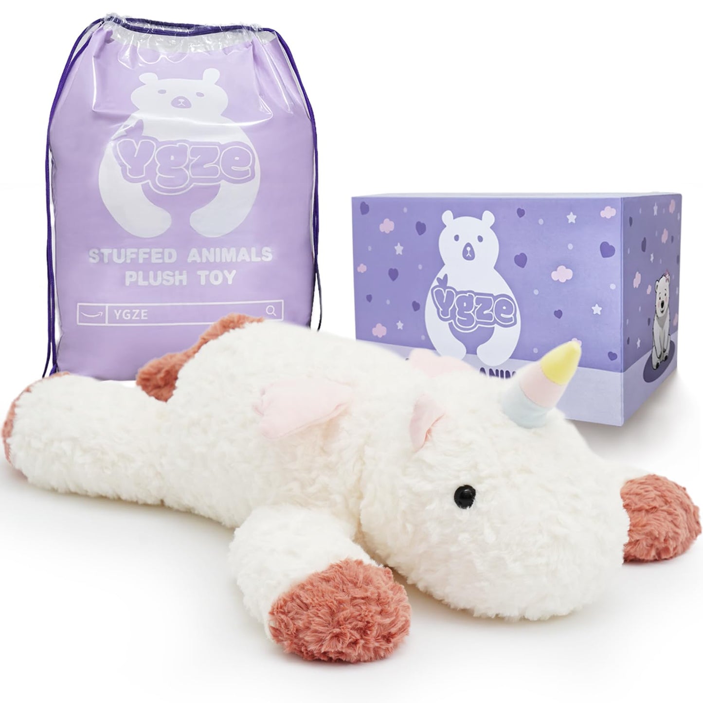 YGZE Weighted Unicorn Stuffed Animal – 24 Inch, 4 lb Calming Plush Toy for Girls and Kids, Soft and Huggable Gift for Birthdays and Holidays
