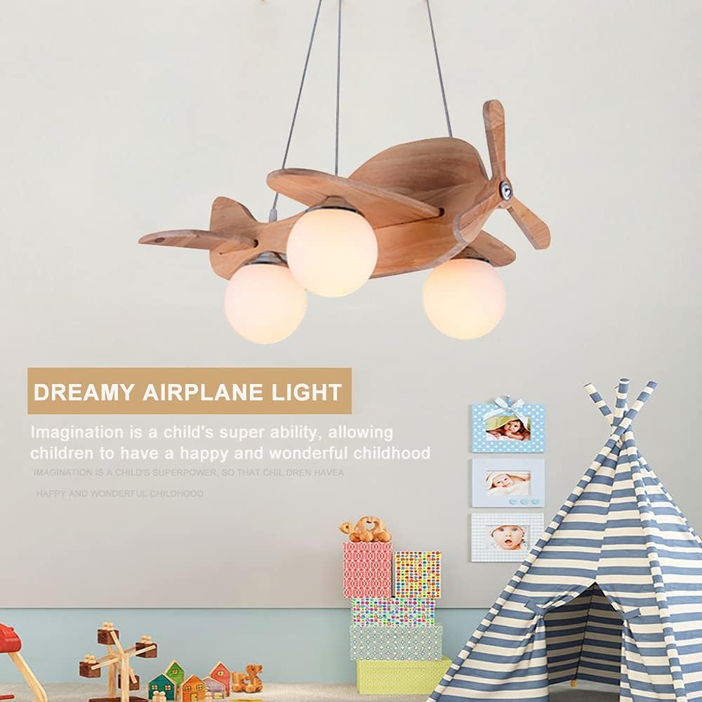 Creative Airplane Hanging Lamps Wood Kids Room Light Fixture Cartoon Aircraft Led Chandeliers for Bedroom Boys Room Toys Room