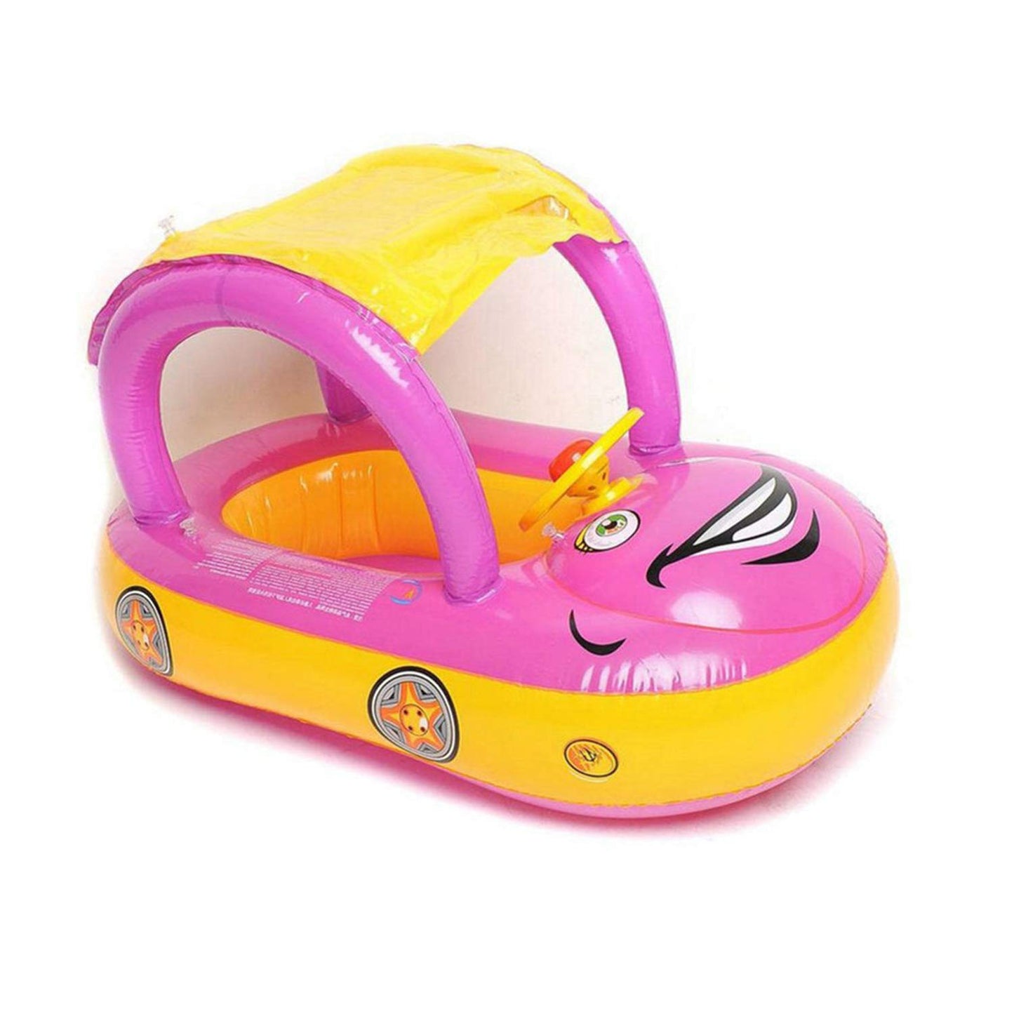 Baby Pool Float with Canopy Summer Steering Wheel Sunshade Swim Ring Car Inflatable Toys Infants Float Seat Boat for Kids Toddlers…