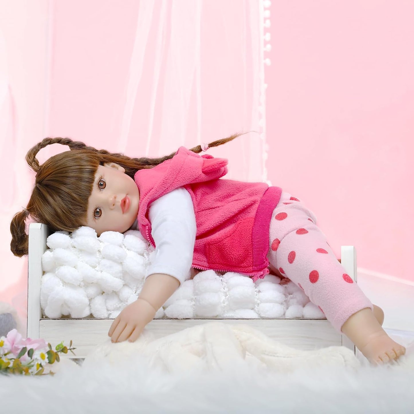Kdudgso Reborn Baby Dolls 24 Inch Realistic Toddler Silicone Baby Doll Girl with Long Hair in Gift Box, Weighted Lifelike Babe Muñecas Niñas, Feeding Toys, Birth Certificate Accessories for Age 3+