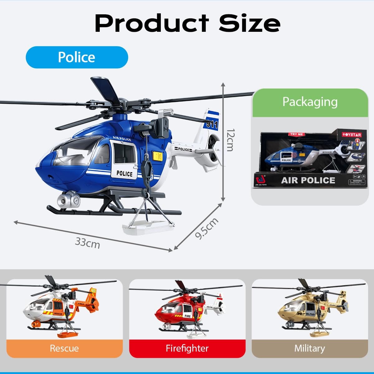 STOULKD Toys for 2 3 4 5 6 7 Year - Olds, 13" Blue - and - White Police Helicopter Toy - Interactive Lights, Siren Sounds & Openable Doors, Great Gift for Boys & Girls
