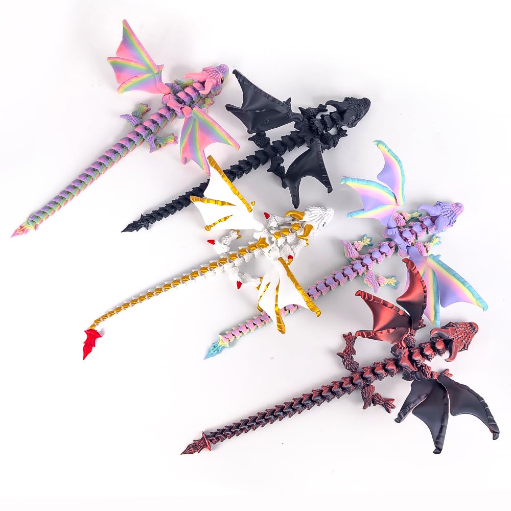 WUQIREN 3D Printed Dragon with Wings, 3D Printed Animals Toys, Fidget Dragon Toys, Flexible Articulated Winged Crystal Dragon Model, Desktop Pet Decor, Dragon Gift for Kids & Adult (Random-Rainbow)