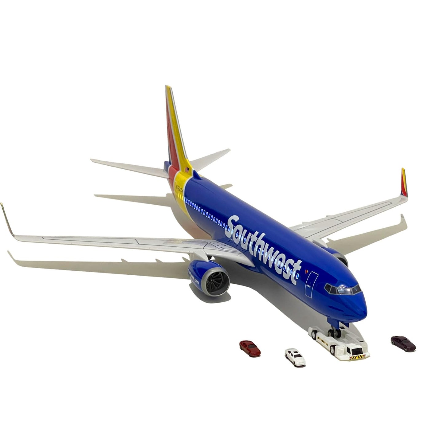 LDQUNS B737 Airplane Model, 1/85 Scale B737 Model 18.5 Inches Length, with LED Lights and Rubber Airport Mat - Ideal Collection and Gift